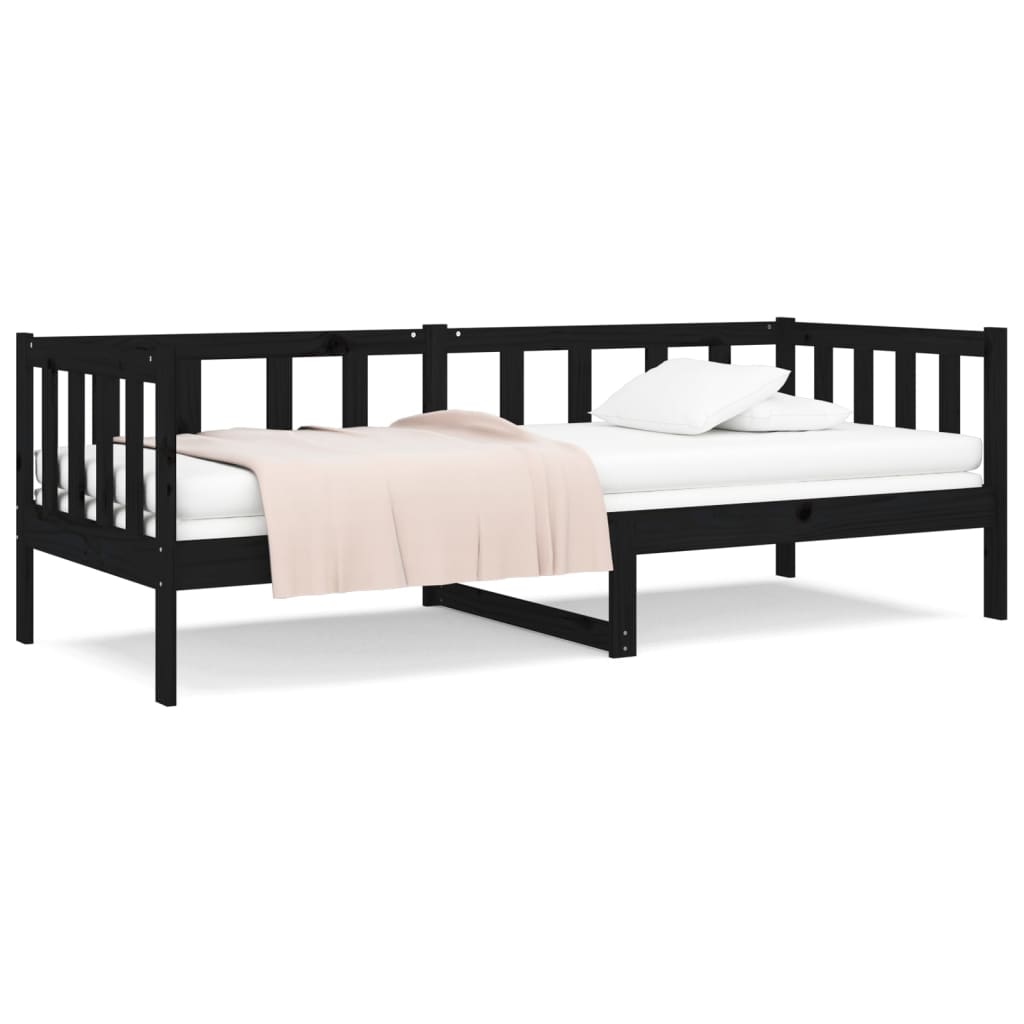 Solid Pine Wood Day Bed 80x200cm - Black Finish, No Mattress