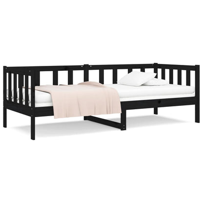 Solid Pine Wood Day Bed 80x200cm - Black Finish, No Mattress