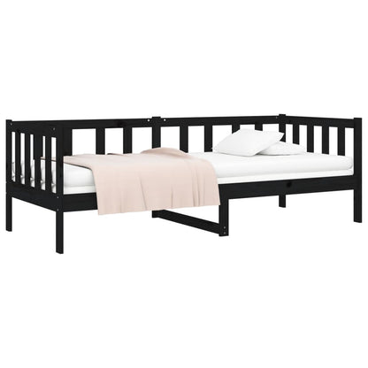 Solid Pine Wood Day Bed 80x200cm - Black Finish, No Mattress