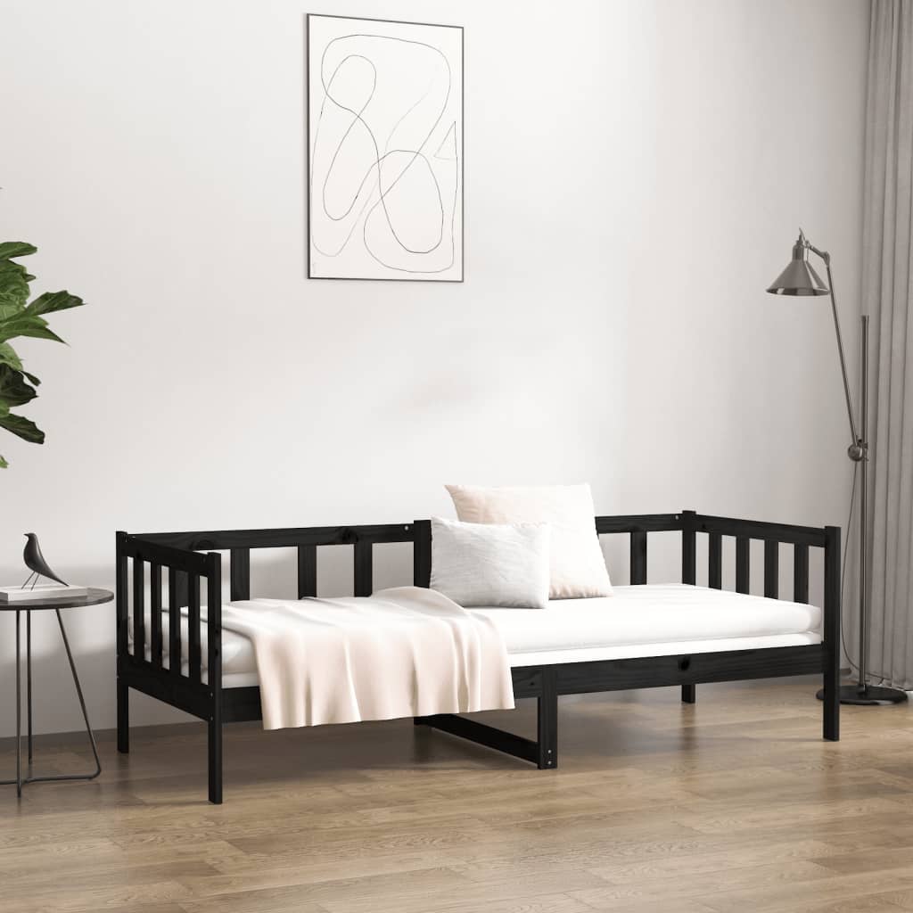 Solid Pine Wood Day Bed 80x200cm - Black Finish, No Mattress