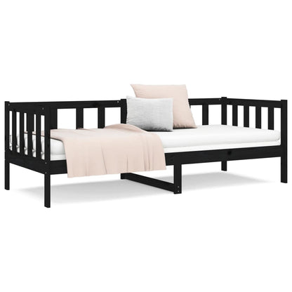Solid Pine Wood Day Bed 80x200cm - Black Finish, No Mattress