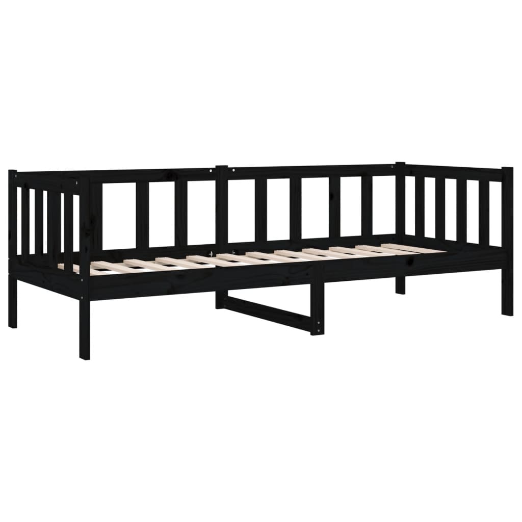 Solid Pine Wood Day Bed 80x200cm - Black Finish, No Mattress