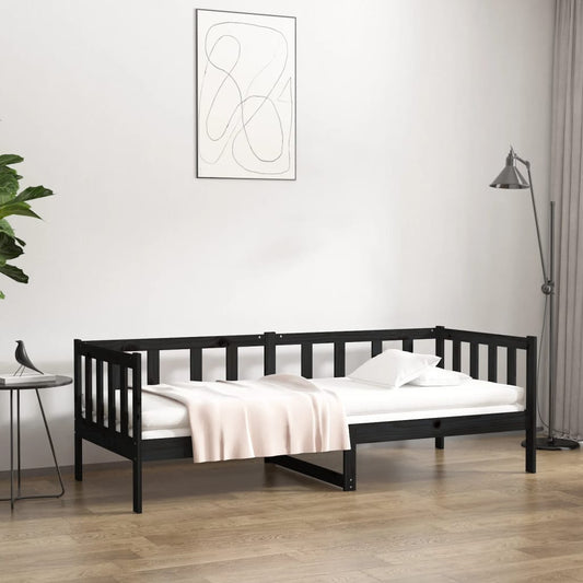 Solid Pine Wood Day Bed 80x200cm - Black Finish, No Mattress