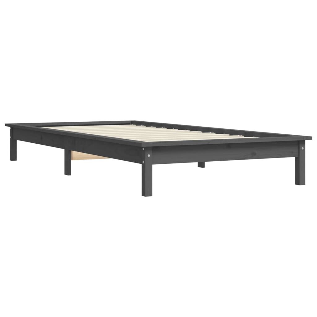 Solid Wood Grey Bed Frame 90x200 cm - vidaXL 820528 (No Mattress)