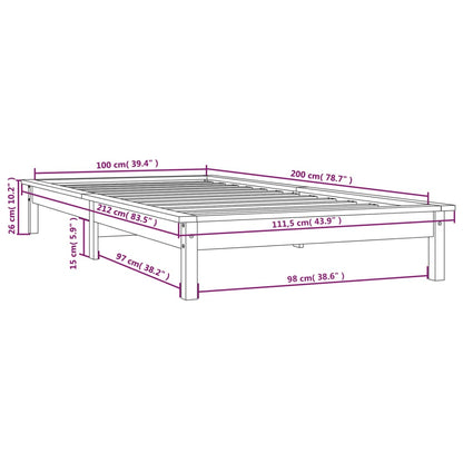 Solid Wood Black Bed Frame 100x200 cm - vidaXL 820535 (No Mattress)