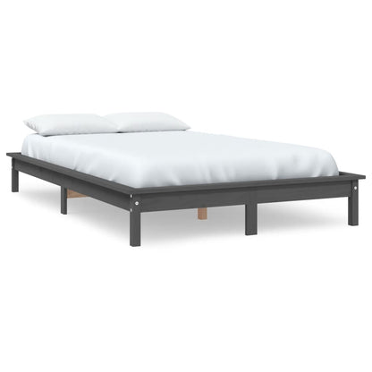 King Size Grey Pine Wood Bed Frame - Solid Comfort, No Mattress