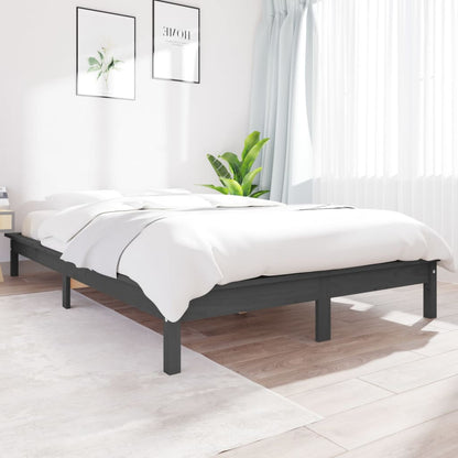 King Size Grey Pine Wood Bed Frame - Solid Comfort, No Mattress