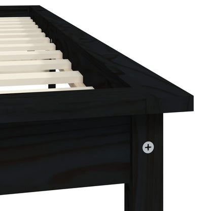 Solid Pine Wood King Bed Frame, Black - No Mattress Included