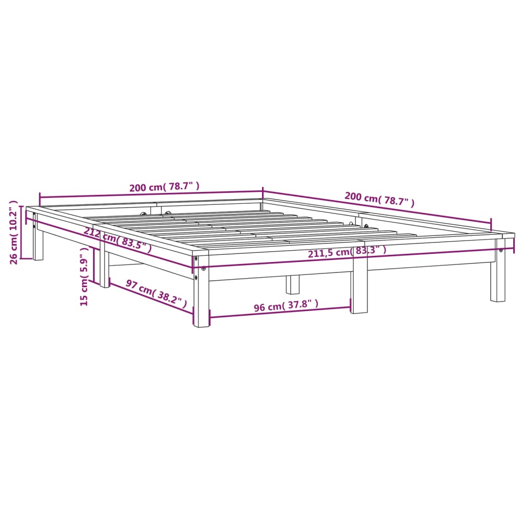 Bed Frame without Mattress Honey Brown 200x200 cm Solid Wood