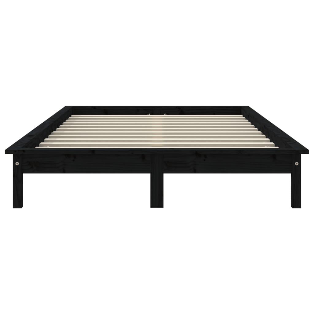 Solid Wood Black Bed Frame 200x200 cm - No Mattress Included
