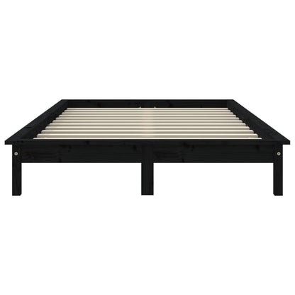 Solid Wood Black Bed Frame 200x200 cm - No Mattress Included