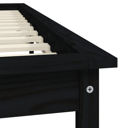 Solid Wood Black Bed Frame 200x200 cm - No Mattress Included