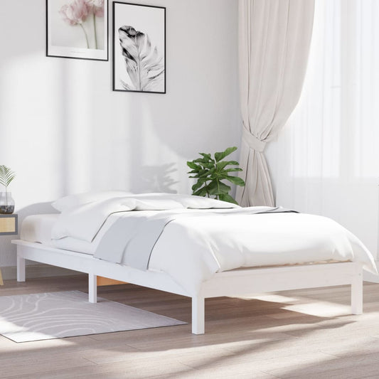 Solid Wood Single Bed Frame, White - No Mattress Included