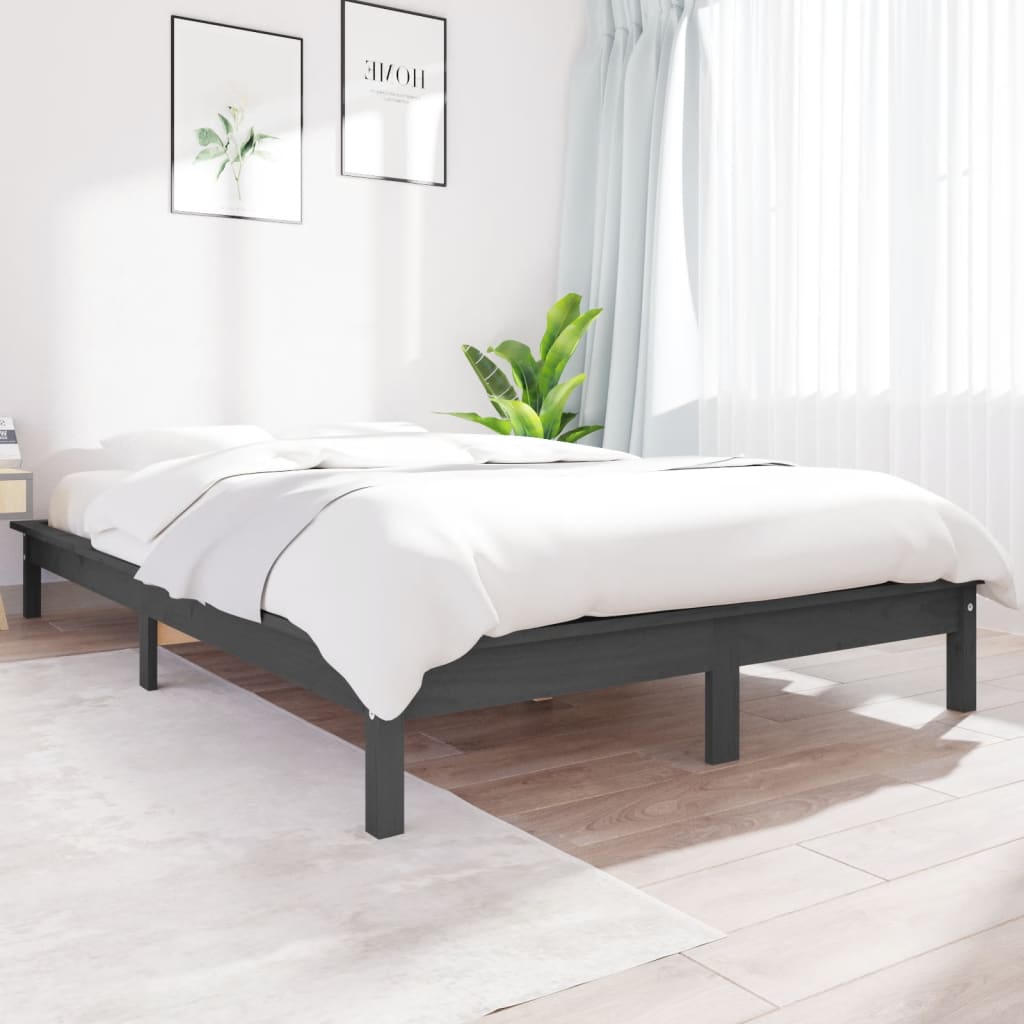 Solid Wood Grey Small Double Bed Frame - No Mattress Included