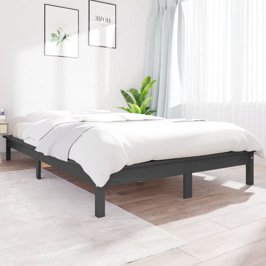 Solid Wood Grey Small Double Bed Frame - No Mattress Included