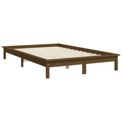 Solid Wood Honey Brown Small Double Bed Frame (No Mattress)