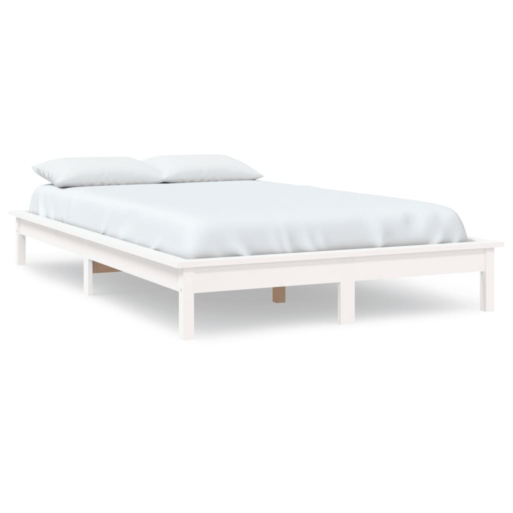 Solid Pine Wood Bed Frame, White 140x190 cm - No Mattress