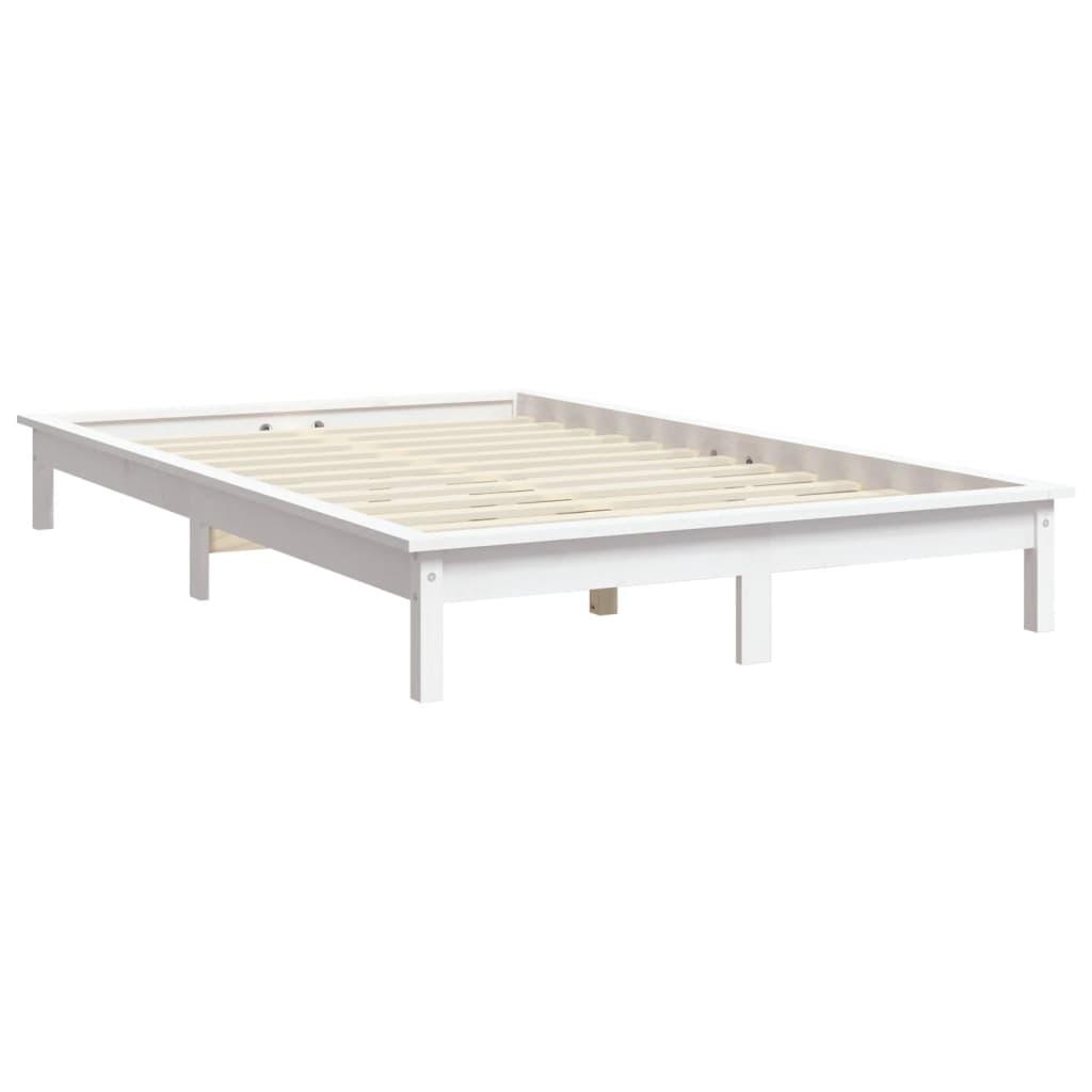 Solid Pine Wood Bed Frame, White 140x190 cm - No Mattress