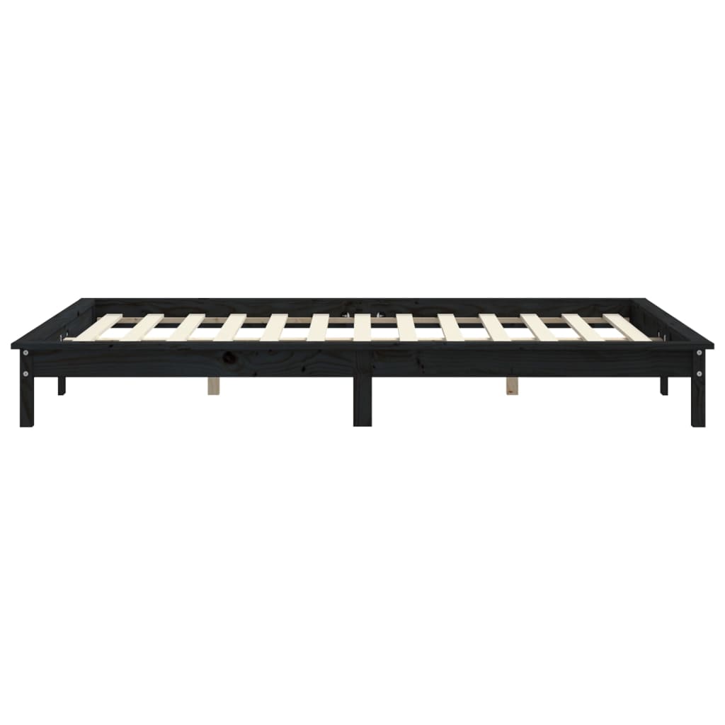 Solid Wood Pine Bed Frame 140x190 cm - Black Finish, No Mattress