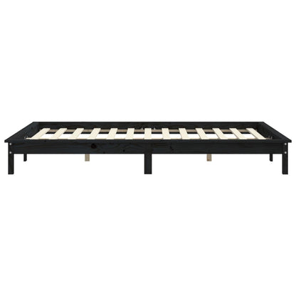 Solid Wood Pine Bed Frame 140x190 cm - Black Finish, No Mattress