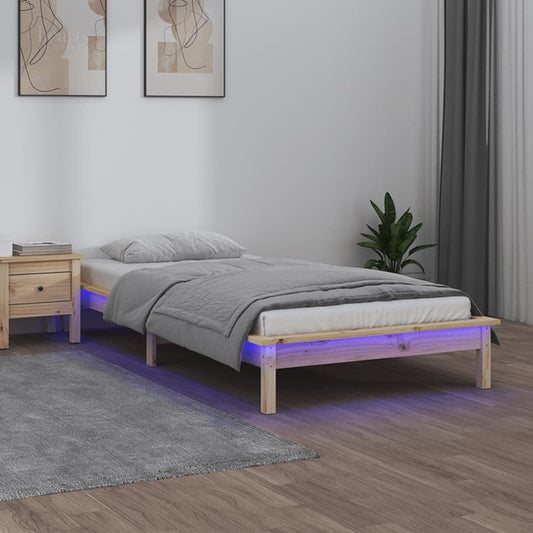 Solid Wood LED Bed Frame 90x200 cm - No Mattress Included