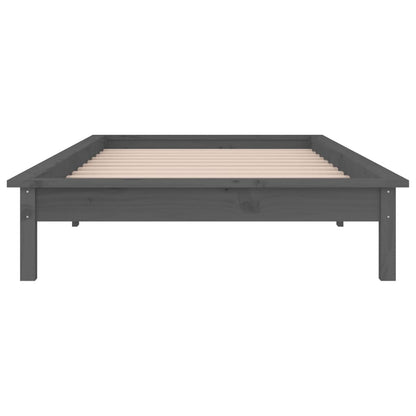 Grey Solid Wood LED Bed Frame 90x200 cm - No Mattress Included