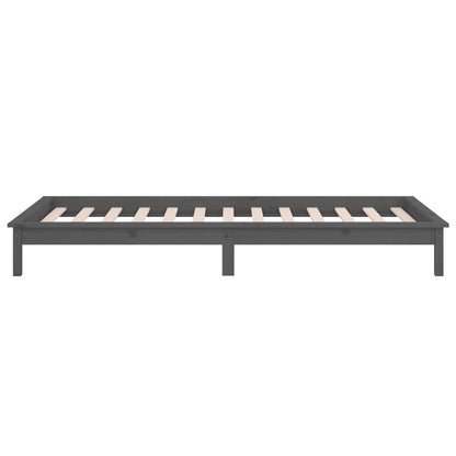 Grey Solid Wood LED Bed Frame 90x200 cm - No Mattress Included