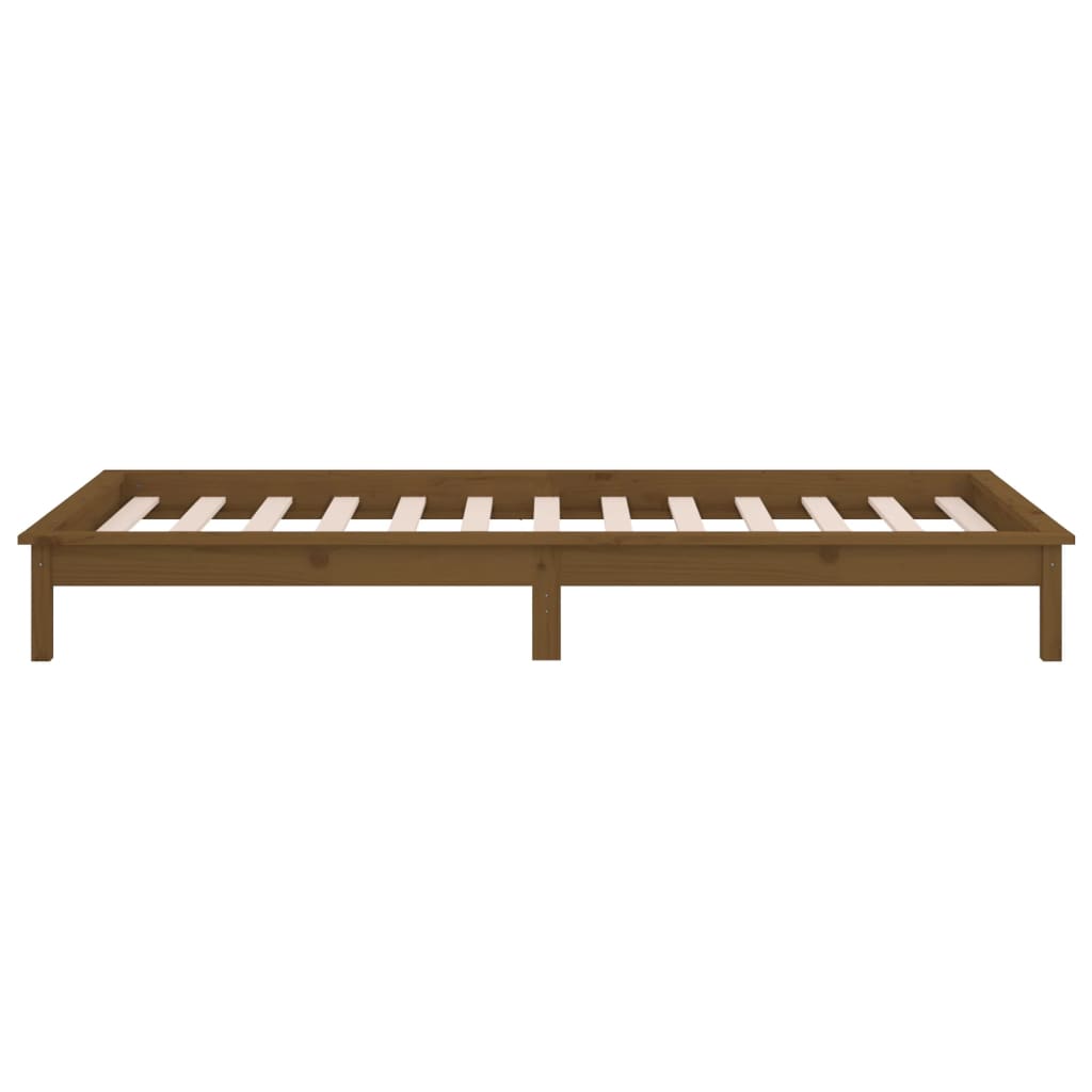 Honey Brown Solid Wood LED Bed Frame 90x200 cm (No Mattress)