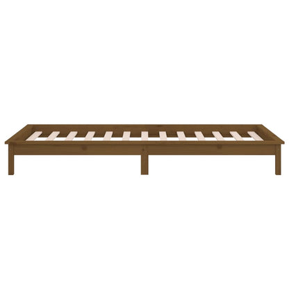Honey Brown Solid Wood LED Bed Frame 90x200 cm (No Mattress)