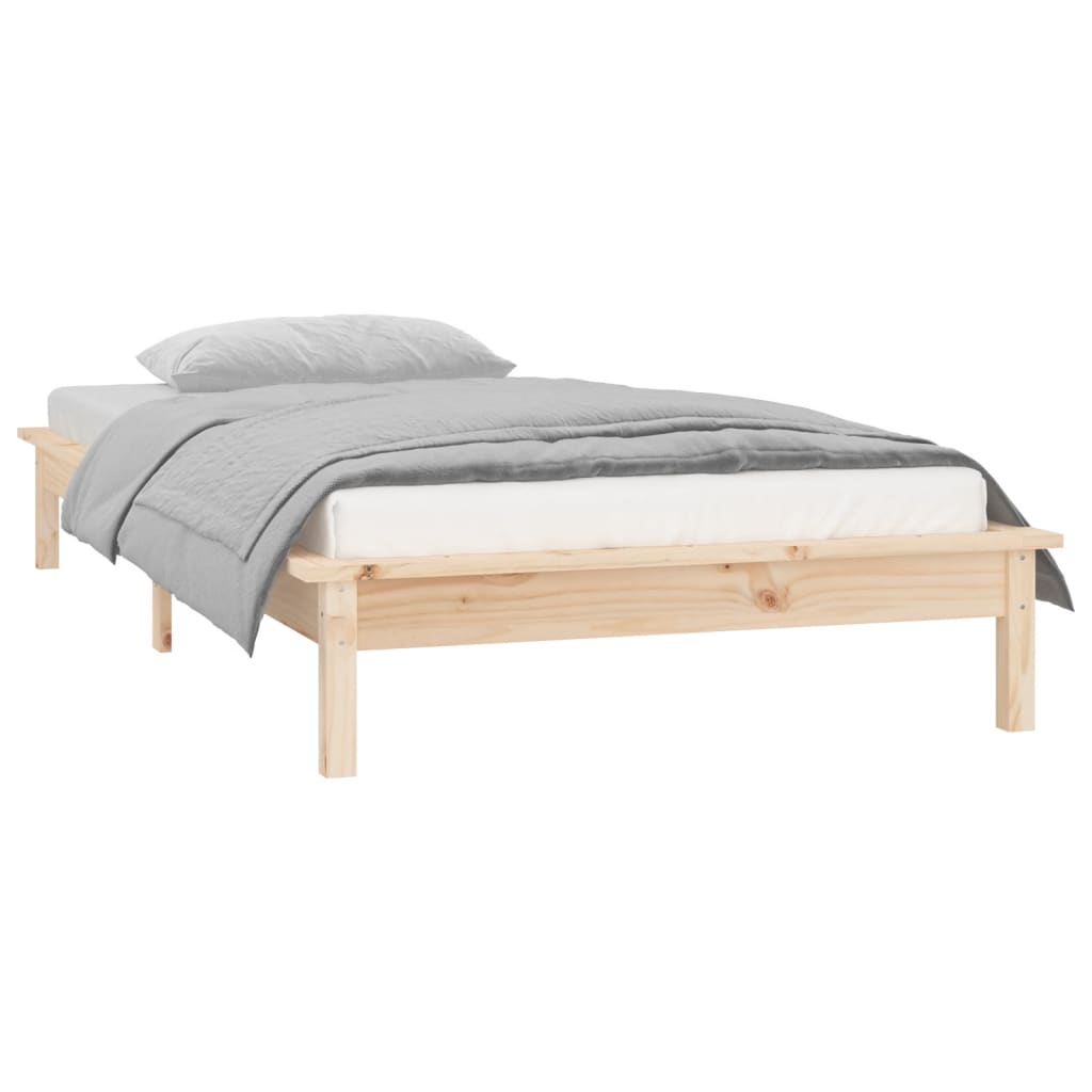 Solid Wood LED Bed Frame 100x200cm - No Mattress Included