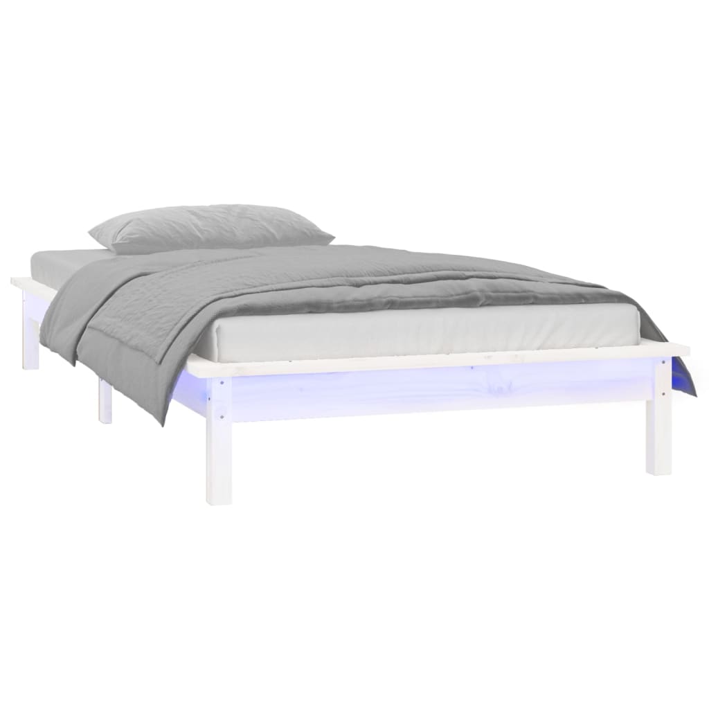 White Solid Wood LED Bed Frame 100x200 cm - Mattress Not Included