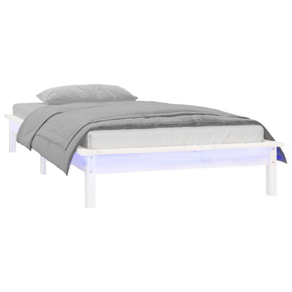 White Solid Wood LED Bed Frame 100x200 cm - Mattress Not Included
