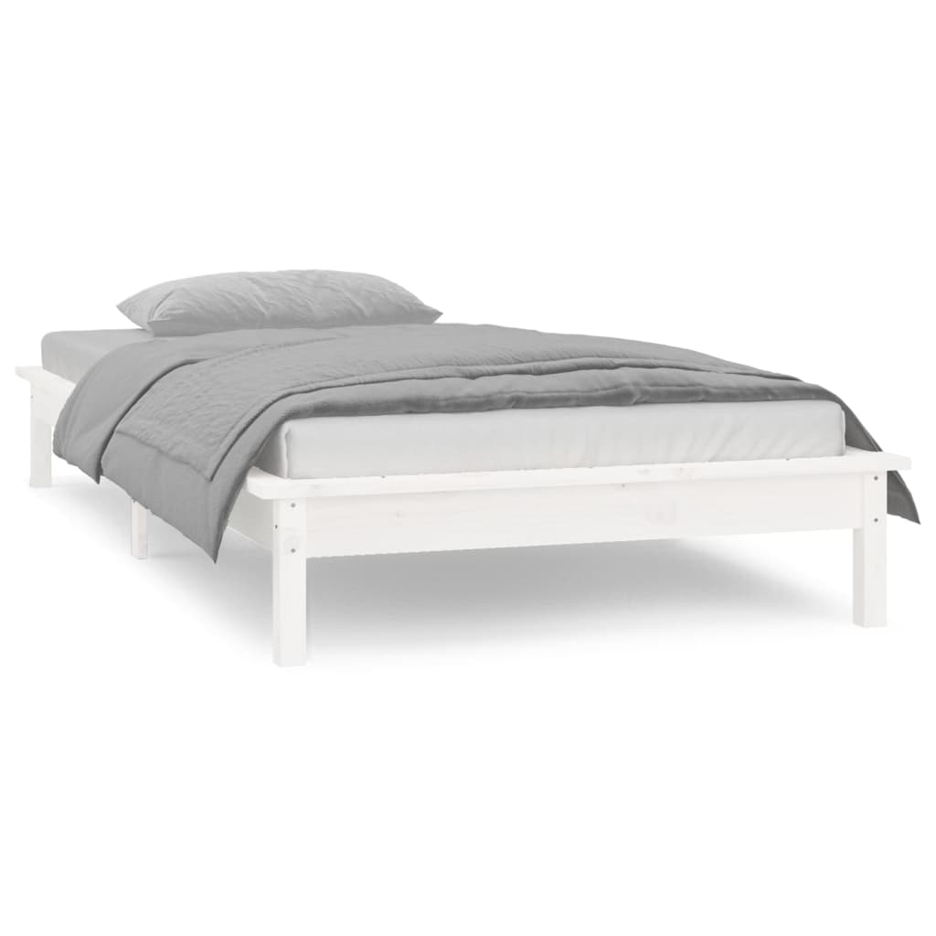 White Solid Wood LED Bed Frame 100x200 cm - Mattress Not Included