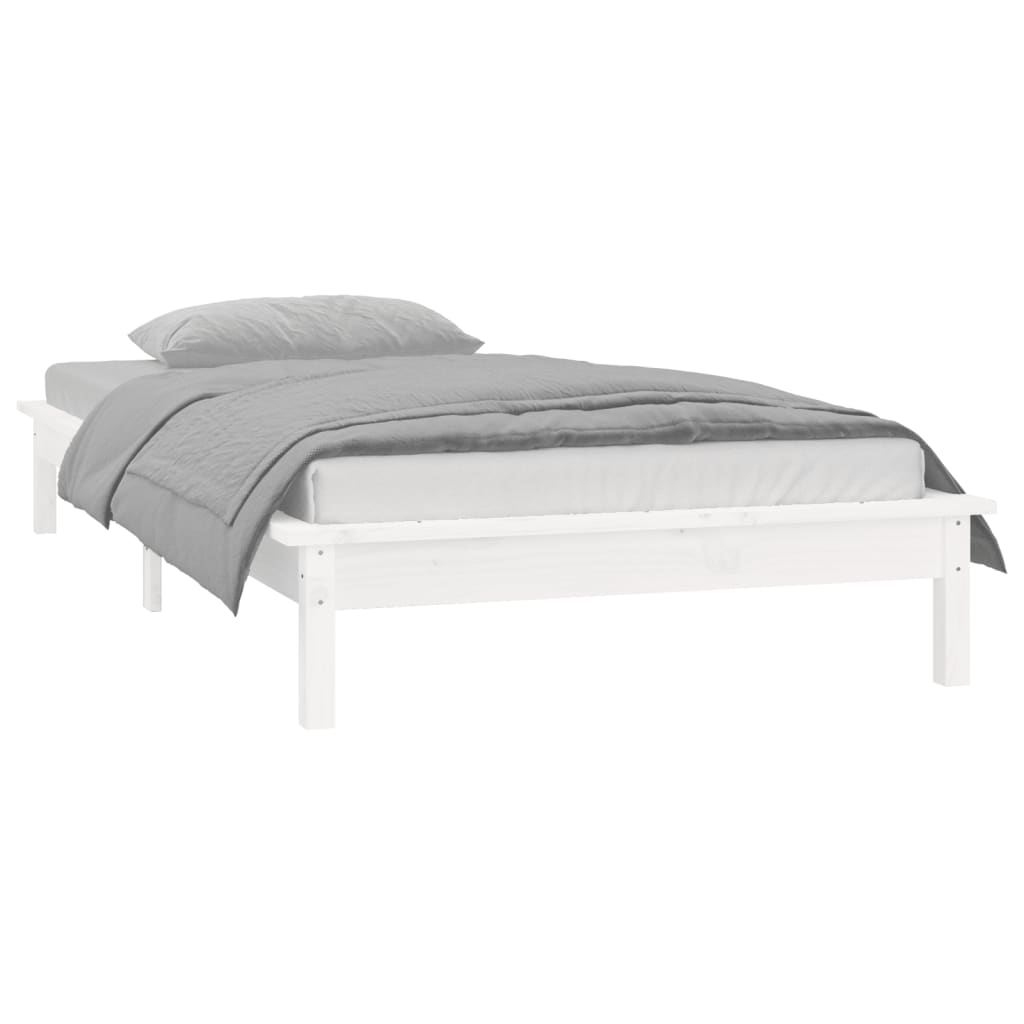 White Solid Wood LED Bed Frame 100x200 cm - Mattress Not Included