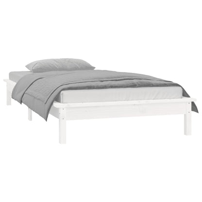 White Solid Wood LED Bed Frame 100x200 cm - Mattress Not Included