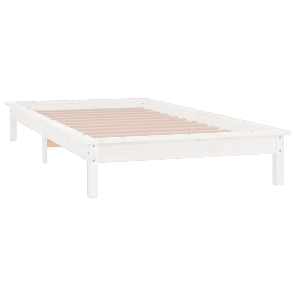 White Solid Wood LED Bed Frame 100x200 cm - Mattress Not Included