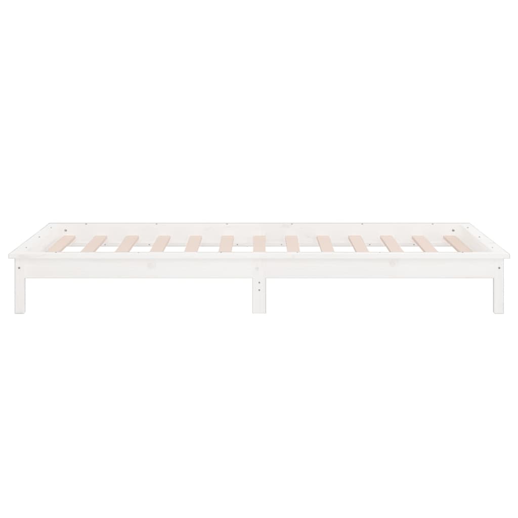 White Solid Wood LED Bed Frame 100x200 cm - Mattress Not Included