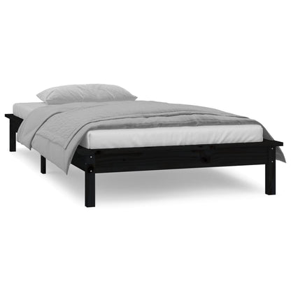 Black Solid Wood LED Bed Frame 100x200 cm - No Mattress Included