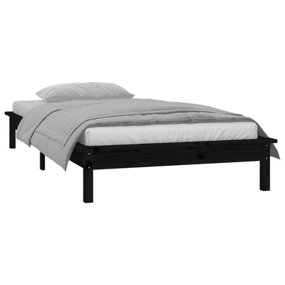 Black Solid Wood LED Bed Frame 100x200 cm - No Mattress Included