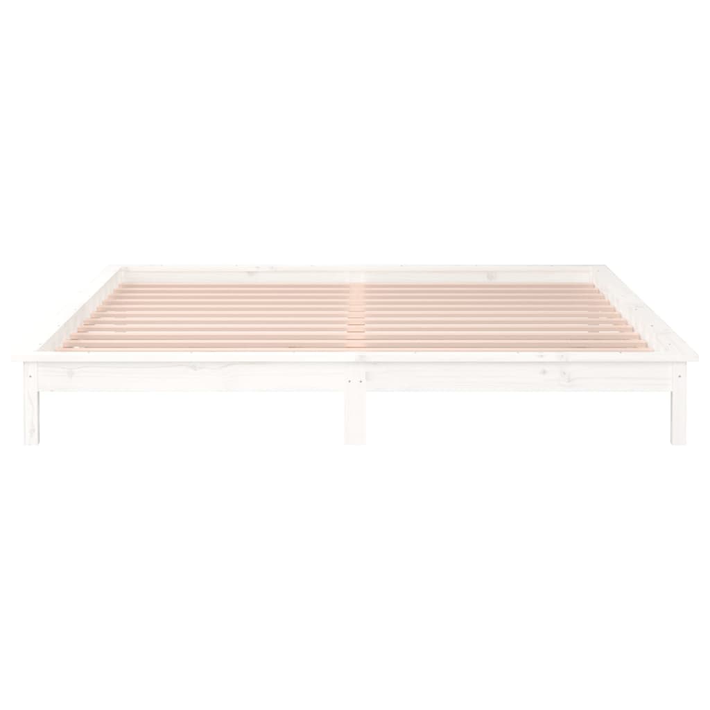 Solid Wood LED Bed Frame 120x200 cm, White - No Mattress Included