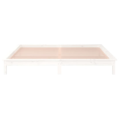 Solid Wood LED Bed Frame 120x200 cm, White - No Mattress Included