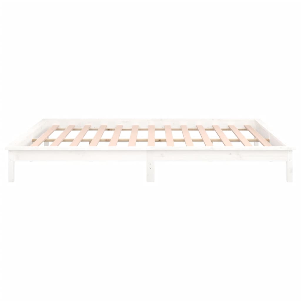 Solid Wood LED Bed Frame 120x200 cm, White - No Mattress Included