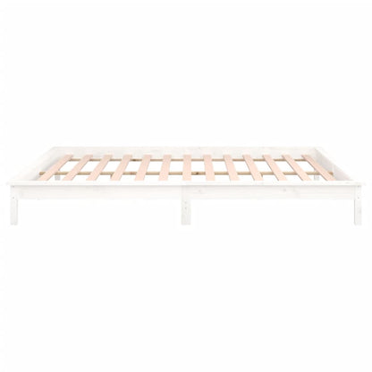 Solid Wood LED Bed Frame 120x200 cm, White - No Mattress Included