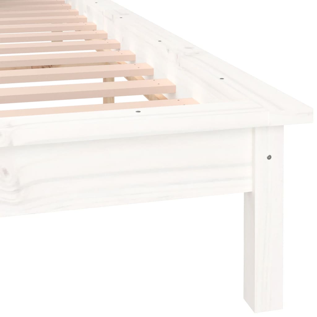 Solid Wood LED Bed Frame 120x200 cm, White - No Mattress Included
