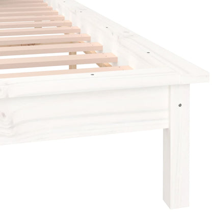 Solid Wood LED Bed Frame 120x200 cm, White - No Mattress Included