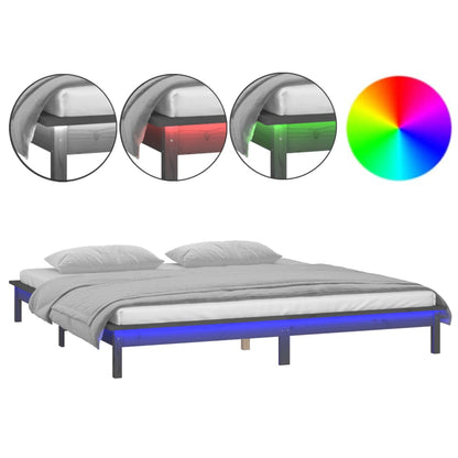 Solid Wood Grey LED Bed Frame 120x200 cm - No Mattress Included