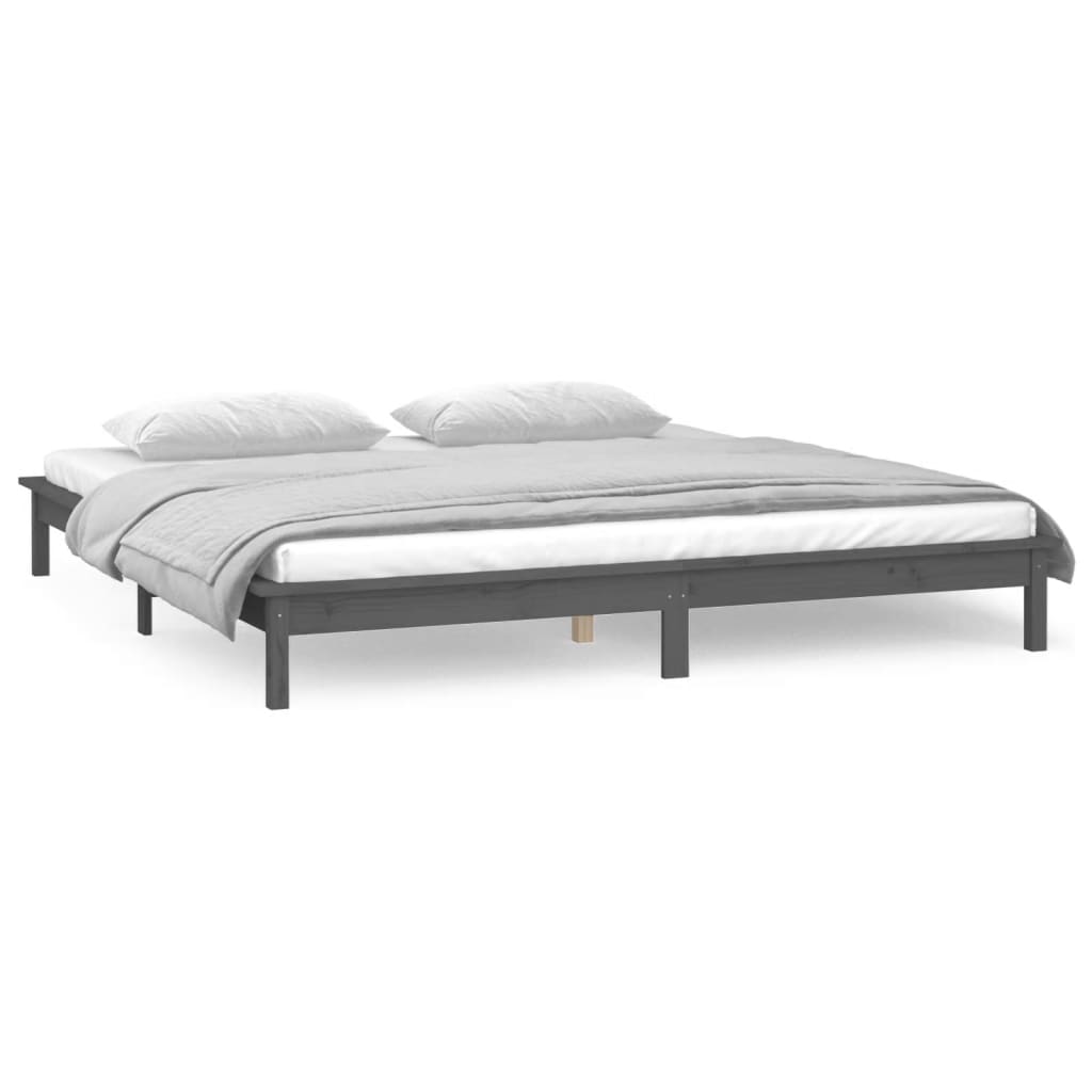 Solid Wood Grey LED Bed Frame 120x200 cm - No Mattress Included