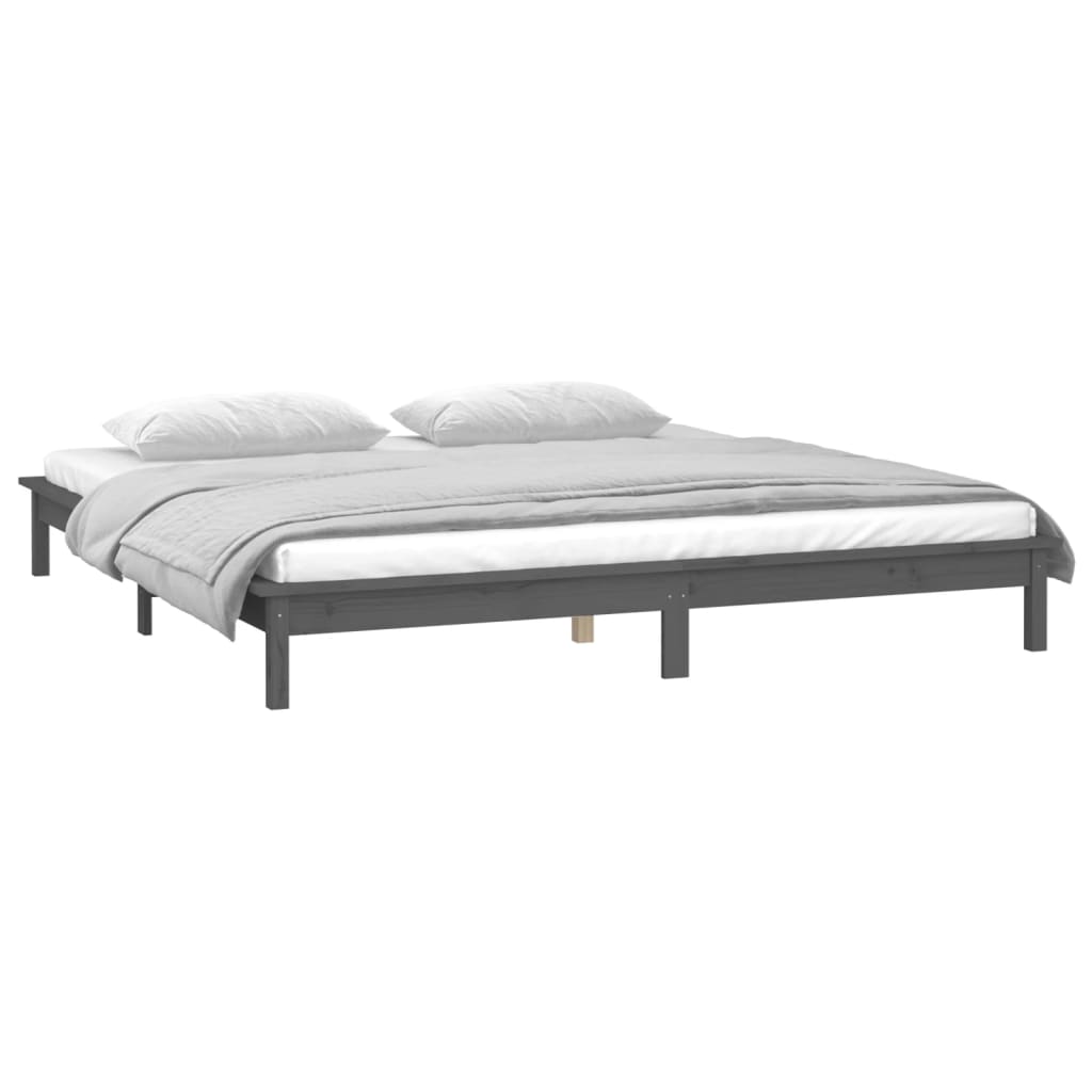 Solid Wood Grey LED Bed Frame 120x200 cm - No Mattress Included