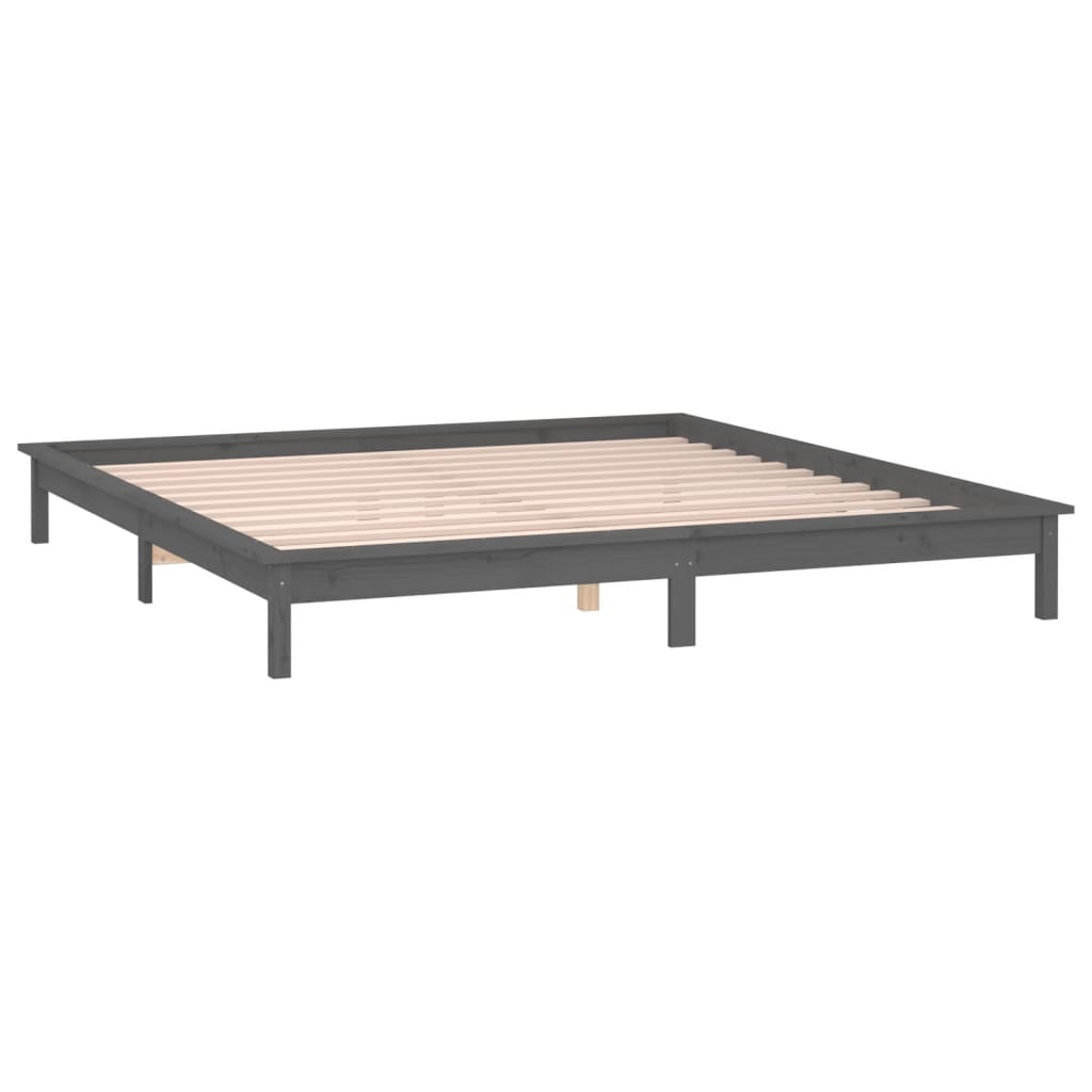 Solid Wood Grey LED Bed Frame 120x200 cm - No Mattress Included