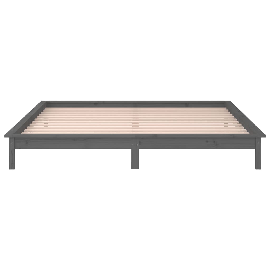 Solid Wood Grey LED Bed Frame 120x200 cm - No Mattress Included